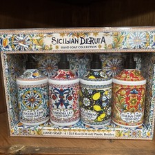 Italian Sicilian Deruta Hand Soap Fancy Plastic Bottle Gift Set /4 21.5/ 86 NIB picture