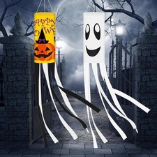 2 Pack Halloween Ghost & Pumpkin Windsock Outdoor Tree Hanging Multi Color picture