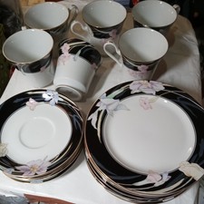MIKASA FINE CHINA CHARISMA BLACK L9050 JAPAN 18 piece saucer cup salad plater  picture