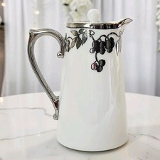 Vtg T & V Limoges Covered Teapot/Creamer Silver Trim Grape Vine Design Rare EC  picture