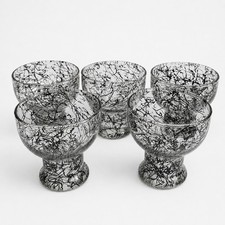 Vintage MCM Black Spaghetti Drizzle Footed Cocktail Glasses Set of 5 Atomic 50s picture