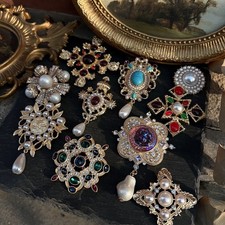 10pcs Vintage Pearl Brooch Royal Court Gem Pin Luxury Coat Badge Jewelry Gift picture