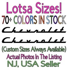 TWO Chevrolet Cursive Die Cut Vinyl Decals Chevy Camaro Corvette Bel Script VTG picture
