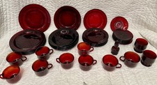 Vintage Avon 1876 Cape Cod Ruby Red Glass Dinnerware Set Plates Cups Shaker Lot picture