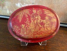 Oriental Early 1800s Red & Gold Tole Tin Metal Work Box Circa 1810-1820 picture