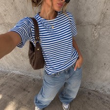 J.Jill Luxe Supima Striped Elbow Sleeve Tee – Women's Medium J.Jill Luxe Sup... picture