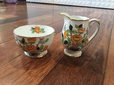 Vintage Reid Co Roslyn China Sherwood Porcelain Creamer & Sugar Dish Floral Dec. picture
