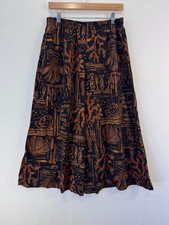 Vintage Hilo Hattie Hawaiian Art To Wear Wide Leg Culotte Pants Black Rust L picture