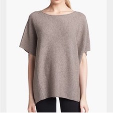 Vince Brown Wool Cashmere Ribbed Poncho Sweater XS Boxy Knit Softcore Coquette picture