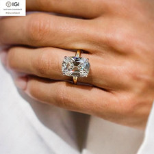 IGI 6.00Ct Old Mine Cushion Lab Grown Diamond Engagement Ring 14K Two Tone Gold picture
