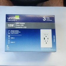 3-Pack LEVITON T5638-B3W Tamper-Resistant 18W USB-A & USB-C Duplex OUTLETS picture
