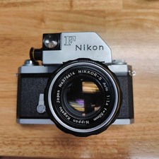 Vintage Nikon F 35mm SLR Cam chrm Body Nikkor-s Auto 50mm 1:14 Lens, Case picture