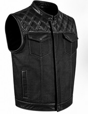 SOA Men's Motorcycle Club Denim & Leather Vest w/ 2 Concealed Carry Pocket picture