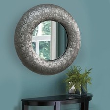 QuDez Round Wall Mirror, 32.25”, Silver Iron Frame, Vintage Style, New in Box picture