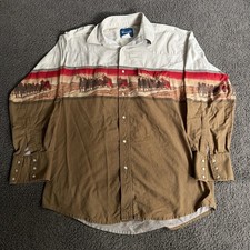 Vintage Wrangler Western Horse Shirt With Pearl Snap Mens L picture