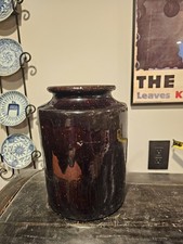 19th C. Redware Pottery Storage Jar Container Brown Glaze 9.5
