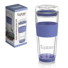 Tupkee Double Wall Glass Tumbler, 14-Ounce All Glass Travel Mug & Lid, Jacaranda picture