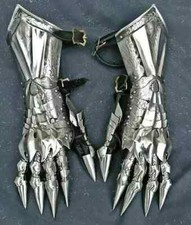 Medieval Knight Gauntlet Gloves Pair Brass Accents Crusader Armor Steel Gloves picture