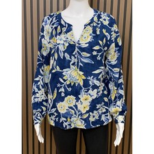 Talbots Petite Blue Floral Cotton Gauze Button Front Blouse MP Petite Classic picture