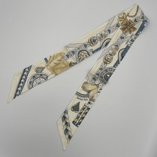 Hermes Harnais de Coeur Twilly Scarf Cream Blue Gold Equestrian Silk picture