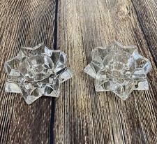 Vtg Pair Heavy Glass Candlestick Holders Starburst/Flower Shape Clear picture