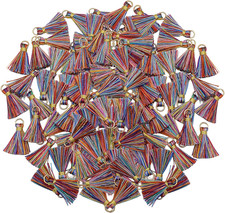 100 Pcs Multi-Colors Mini Tiny Handmade Craft Tassels with Golden Jump Ring picture