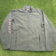 Ariat Mens Softshell Jacket Medium Gray Full Zip American Flag Patriotic Fleece picture
