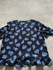 Simply Styled Women Floral Short Sleeve Crew Neck T-Shirt Black Blue Size L picture