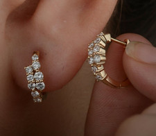0.50Ct Round Natural GH/SI Diamond Hoop Women's Earrings Solid 14k Yellow Gold picture