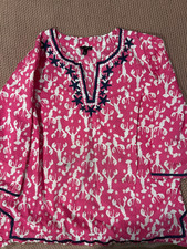 Talbots Petites Lobster Print Tunic MP Pink White Navy Embroidered Starfish Coas picture