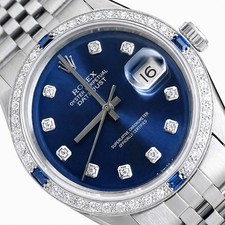 Rolex Datejust 1603 36mm Blue Dial 18K White Gold Diamond Sapphire Watch picture