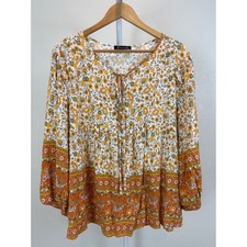 Kaywide Women's Boho Floral Peasant Blouse Babydoll Prairie Bohemian Elephant picture