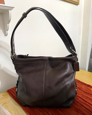 2011 Coach  Brown Pebbled Shoulder Bag Zip Top Purple Lining Silver Hardware picture
