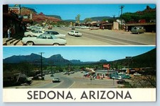 1960 Sedona Arizona AZ Vintage Postcard Entrance Oak Creek Canyon Dual View Road picture