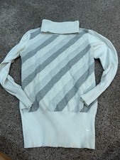 Rare Nike Golf Women’s Medium Cream Gray Striped Turtleneck Sweater Convertible  picture