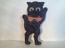 VINTAGE HALLOWEEN GERMANY HEAVILY EMBOSSED WAVING STANDING CAT ANTIQUE DIE CUT picture
