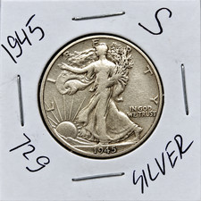1945 S Walking Liberty Half Dollar, Strong Feather Details HI GRADE ⭐729⭐V4⭐ picture