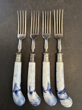 Antique J. A. Henckels Pistol Grip Blue & White Forks Set If 4 Germany Gushef? picture
