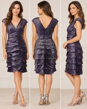 Cache Cocktail Dress Size 8 Purple Tiered Shimmer Pleated Sheath picture