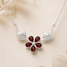 Sterling Silver Amber Necklace • Flower Blossom • New Old Stock picture