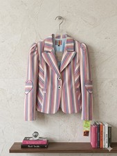 VTG Petro Zillia Striped Blazer Jacket Heart Elbow Patches Pink Blue Small Sz 2 picture