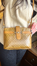 Authentic CELINE Brown macadam coated leather  3 compartments crossbody -RARE picture