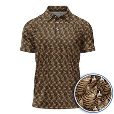 Funny Cat Golf Polo Shirt, Angry Tabby Cat Polo, Cat Pattern Shirt, Gift for Him picture