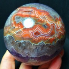 RARE 635G Natural Polished Banded Agate Amethyst Symbiosis Agate Ball B1516 picture