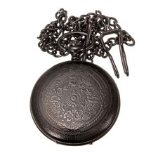 Vintage Retro Steampunk Pocket Watch Black Quartz Pendant Necklace Chain Gift H picture
