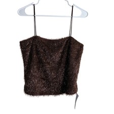 NWT Topshop Brown Metallic Fuzzy Tinsel Cami Crop Top Large picture