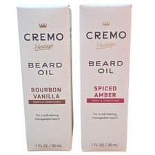2X Cremo Heritage Beard Oil Spiced Amber & Bourbon Vanilla 1 Oz Tames Conditions picture