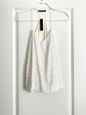 NWT TIBI Ava Beading Sequin Cami Racerback Tank in Ivory $495. picture