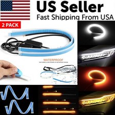 2 x 60CM Slim Amber Sequential Flexible LED DRL Turn Signal Strip For Headlight picture