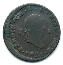 SPAIN COLONIAL 8 MARAVEDIS 1820J - USED IN PUERTO RICO picture